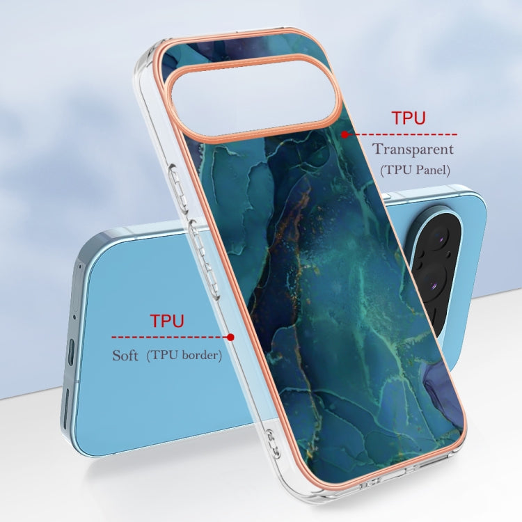 For Google Pixel 9 / 9 Pro Electroplating Marble Dual-side IMD Phone Case(Green 017)