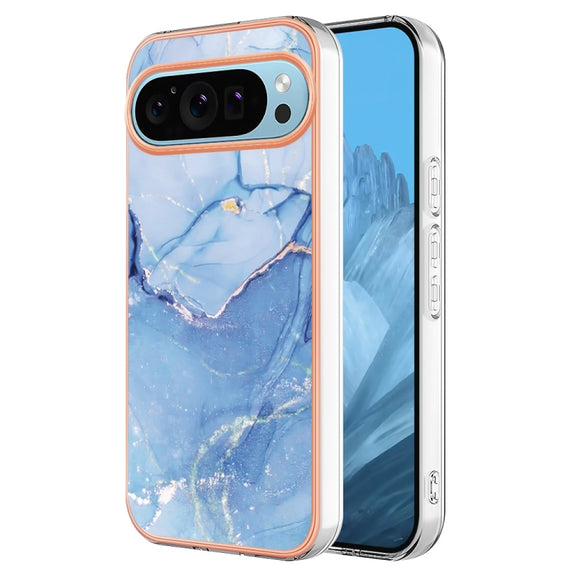 For Google Pixel 9 / 9 Pro Electroplating Marble Dual-side IMD Phone Case(Blue 018)