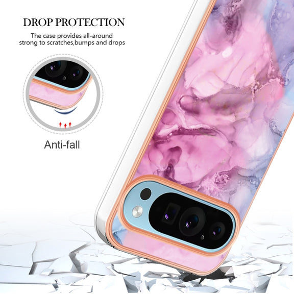 For Google Pixel 9 / 9 Pro Electroplating Marble Dual-side IMD Phone Case(Pink 013)