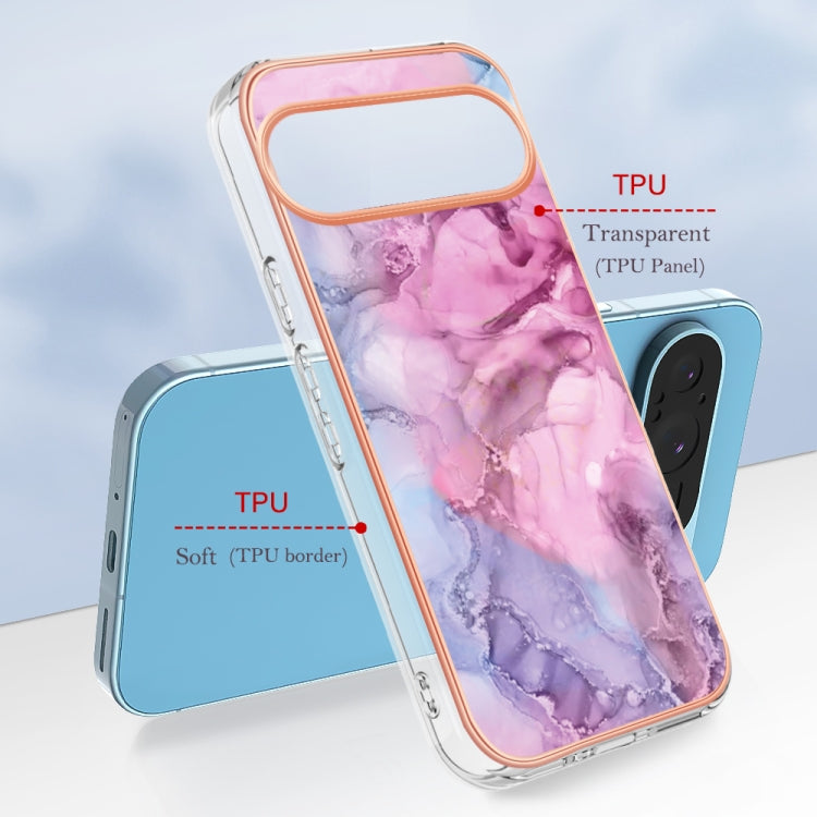 For Google Pixel 9 / 9 Pro Electroplating Marble Dual-side IMD Phone Case(Pink 013)