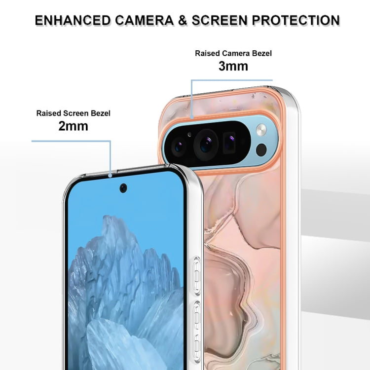 For Google Pixel 9 / 9 Pro Electroplating Marble Dual-side IMD Phone Case(Rose Gold 015)