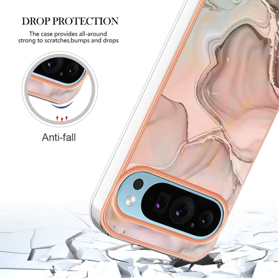 For Google Pixel 9 / 9 Pro Electroplating Marble Dual-side IMD Phone Case(Rose Gold 015)