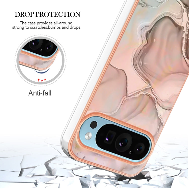 For Google Pixel 9 / 9 Pro Electroplating Marble Dual-side IMD Phone Case(Rose Gold 015)