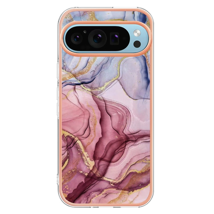 For Google Pixel 9 / 9 Pro Electroplating Marble Dual-side IMD Phone Case(Rose Red 014)