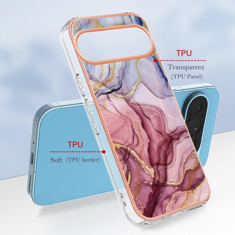 For Google Pixel 9 / 9 Pro Electroplating Marble Dual-side IMD Phone Case(Rose Red 014)