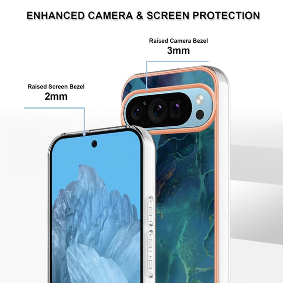 For Google Pixel 9 Pro XL Electroplating Marble Dual-side IMD Phone Case(Green 017)