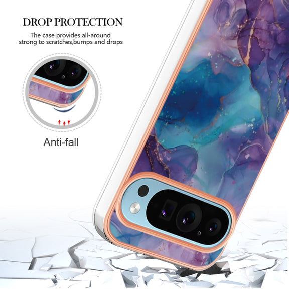 For Google Pixel 9 Pro XL Electroplating Marble Dual-side IMD Phone Case(Purple 016)