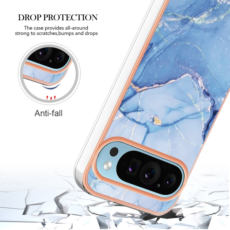 For Google Pixel 9 Pro XL Electroplating Marble Dual-side IMD Phone Case(Blue 018)