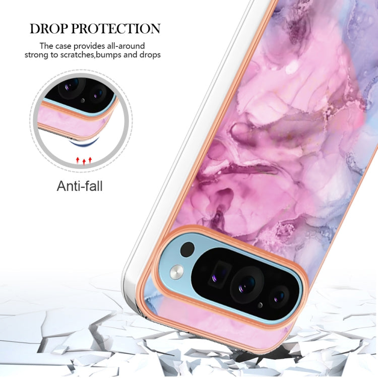For Google Pixel 9 Pro XL Electroplating Marble Dual-side IMD Phone Case(Pink 013)