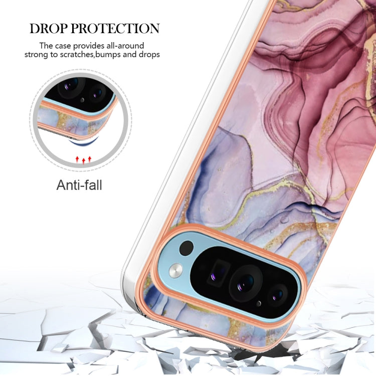 For Google Pixel 9 Pro XL Electroplating Marble Dual-side IMD Phone Case(Rose Red 014)