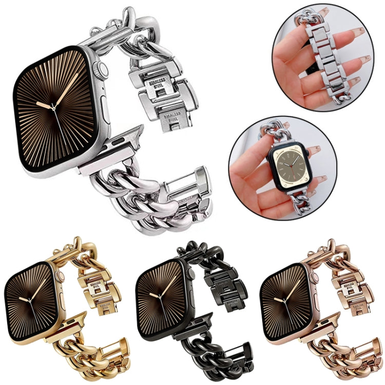 Big Denim Chain Metal Watch Band For Apple Watch 9 45mm(Gold)