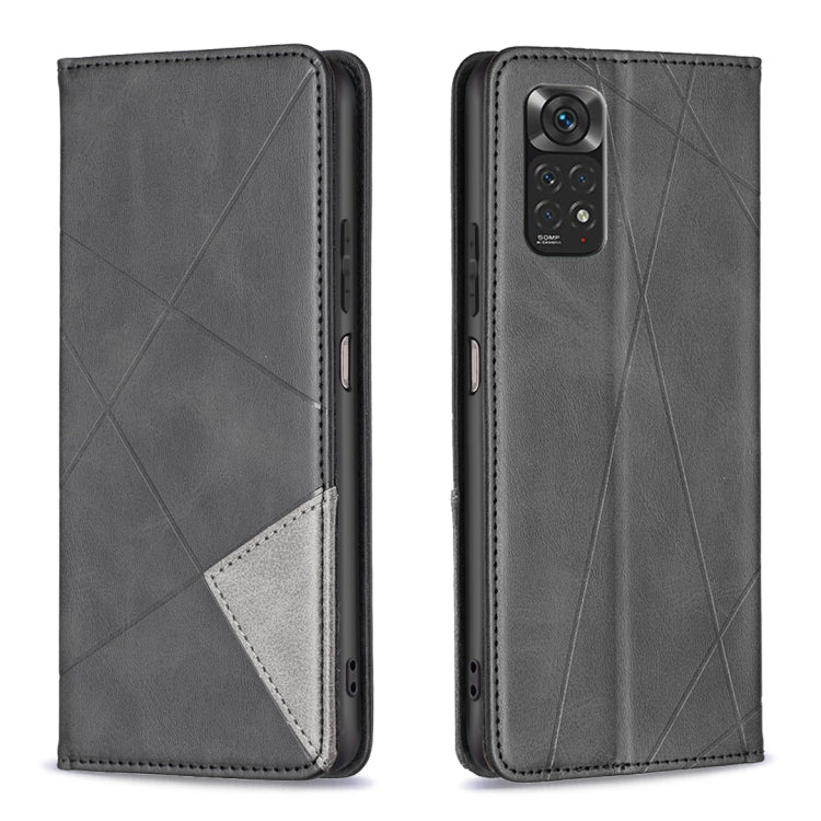 For Xiaomi Redmi Note 12S 4G / Note 11  Rhombus Texture Magnetic Leather Phone Case(Black)