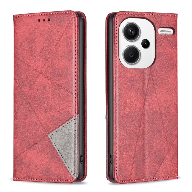 For Xiaomi Redmi Note 13 Pro+ 5G Rhombus Texture Magnetic Leather Phone Case(Red)
