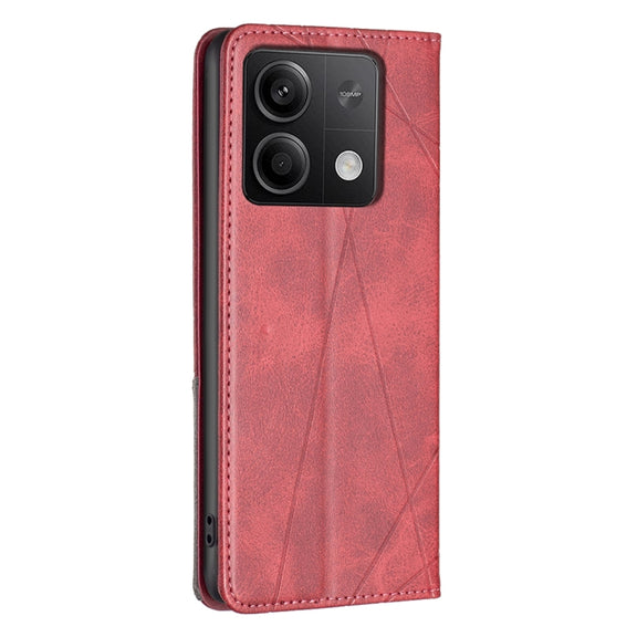 For Xiaomi Redmi Note 13 Rhombus Texture Magnetic Leather Phone Case(Red)