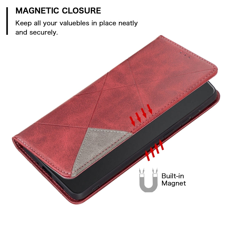 For Xiaomi Redmi Note 13 Rhombus Texture Magnetic Leather Phone Case(Red)