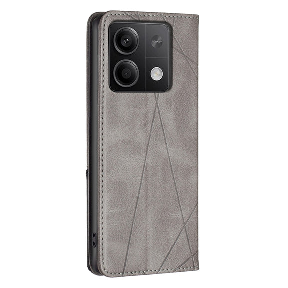 For Xiaomi Redmi Note 13 Rhombus Texture Magnetic Leather Phone Case(Grey)