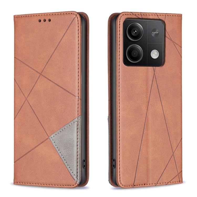 For Xiaomi Redmi Note 13 Rhombus Texture Magnetic Leather Phone Case(Brown)