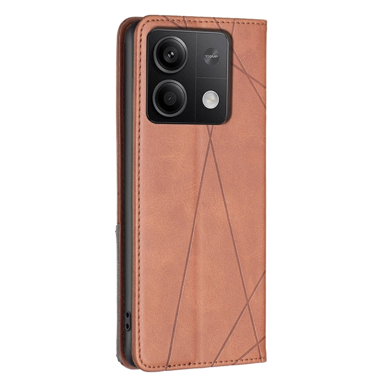 For Xiaomi Redmi Note 13 Rhombus Texture Magnetic Leather Phone Case(Brown)