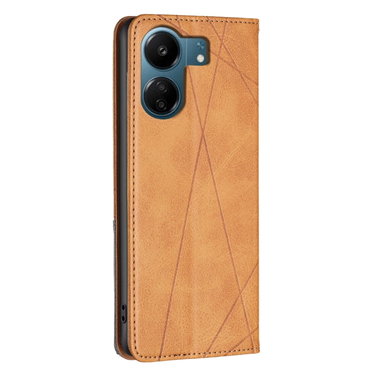 For Xiaomi Redmi 13C Rhombus Texture Magnetic Leather Phone Case(Yellow)