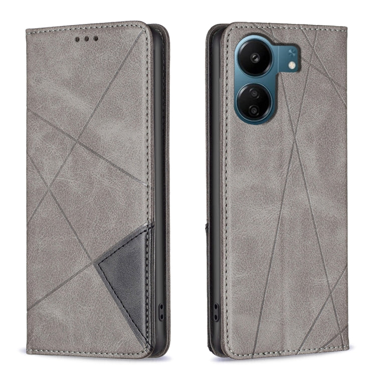 For Xiaomi Redmi 13C Rhombus Texture Magnetic Leather Phone Case(Grey)