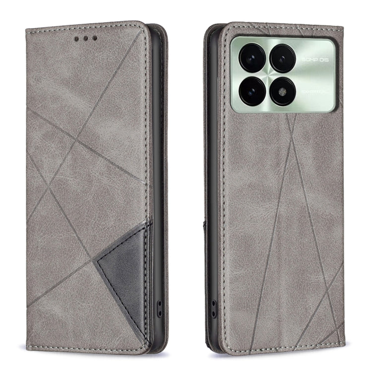 For Xiaomi Redmi K70E Rhombus Texture Magnetic Leather Phone Case(Grey)
