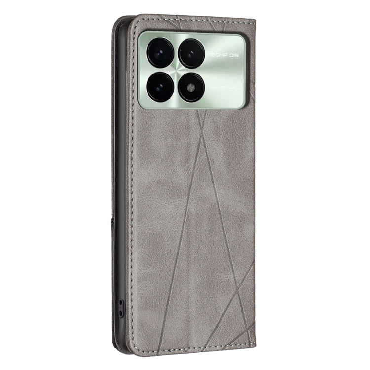 For Xiaomi Redmi K70E Rhombus Texture Magnetic Leather Phone Case(Grey)
