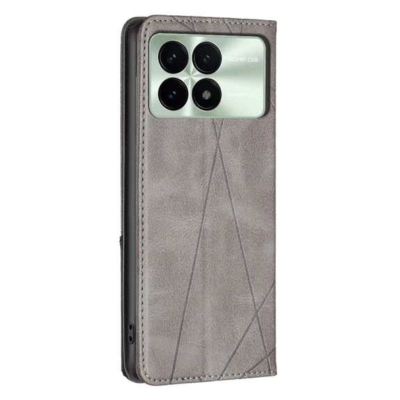 For Xiaomi Redmi K70E Rhombus Texture Magnetic Leather Phone Case(Grey)