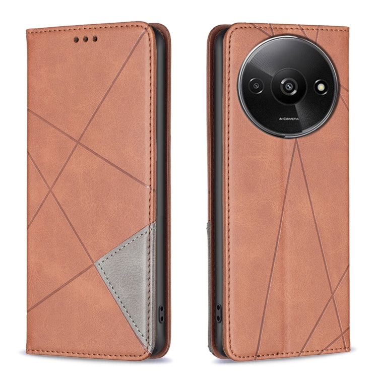 For Xiaomi Redmi A3 Rhombus Texture Magnetic Leather Phone Case(Brown)