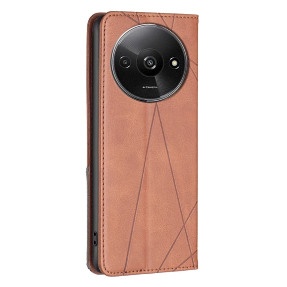 For Xiaomi Redmi A3 Rhombus Texture Magnetic Leather Phone Case(Brown)