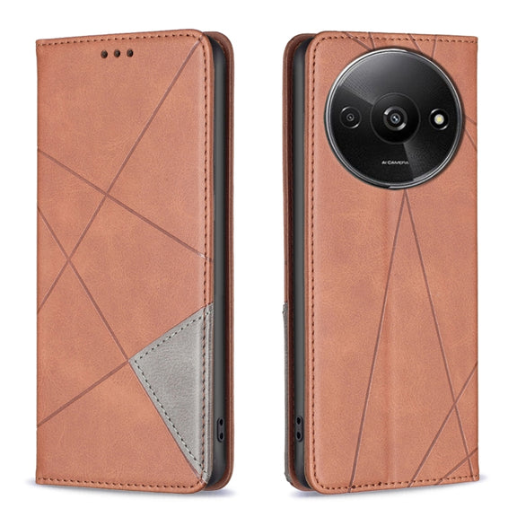 For Xiaomi Redmi A3 Rhombus Texture Magnetic Leather Phone Case(Brown)