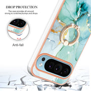 For Google Pixel 9 / 9 Pro Electroplating Marble IMD TPU Phone Case with Ring Holder(Green 003)