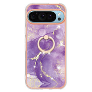 For Google Pixel 9 / 9 Pro Electroplating Marble IMD TPU Phone Case with Ring Holder(Purple 002)