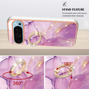 For Google Pixel 9 Pro XL Electroplating Marble IMD TPU Phone Case with Ring Holder(Purple 001)
