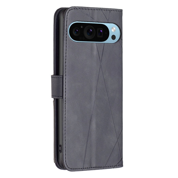 For Google Pixel 9 Pro Magnetic Buckle Rhombus Texture Leather Phone Case(Black)