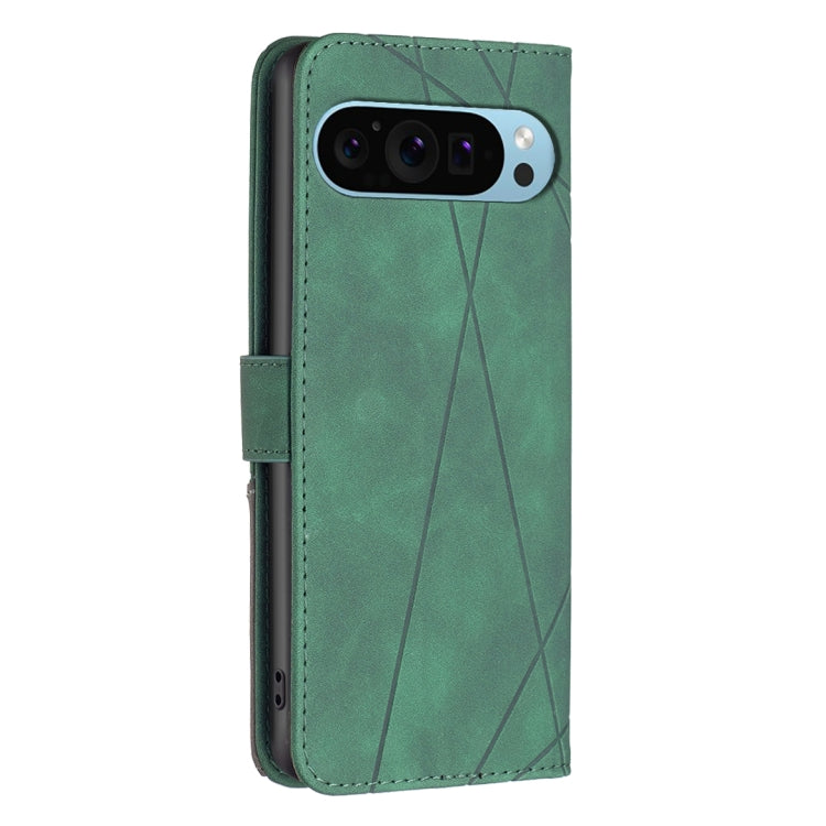 For Google Pixel 9 Pro Magnetic Buckle Rhombus Texture Leather Phone Case(Green)