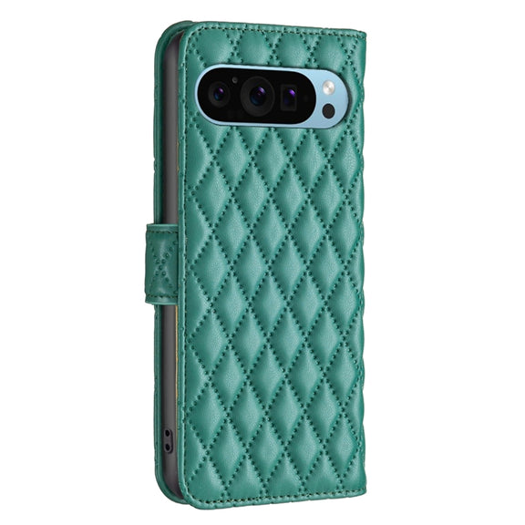 For Google Pixel 9 Pro Diamond Lattice Wallet Leather Flip Phone Case(Green)