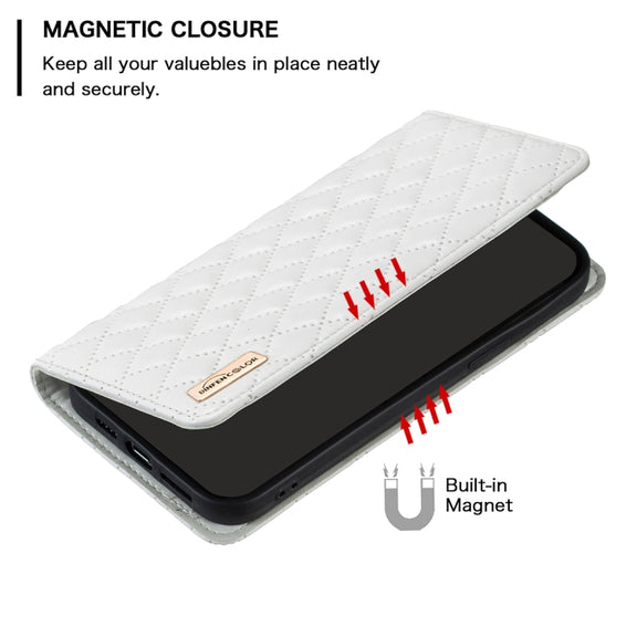 For Xiaomi Redmi Note 13 Pro 5G Diamond Lattice Magnetic Leather Flip Phone Case(White)