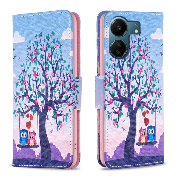 For Xiaomi Redmi 13C Colored Drawing Pattern Leather Phone Case(Owl)