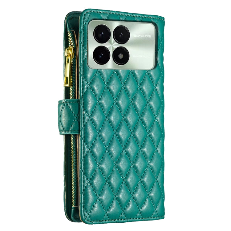 For Xiaomi Redmi K70 / K70 Pro Diamond Lattice Zipper Wallet Leather Flip Phone Case(Green)