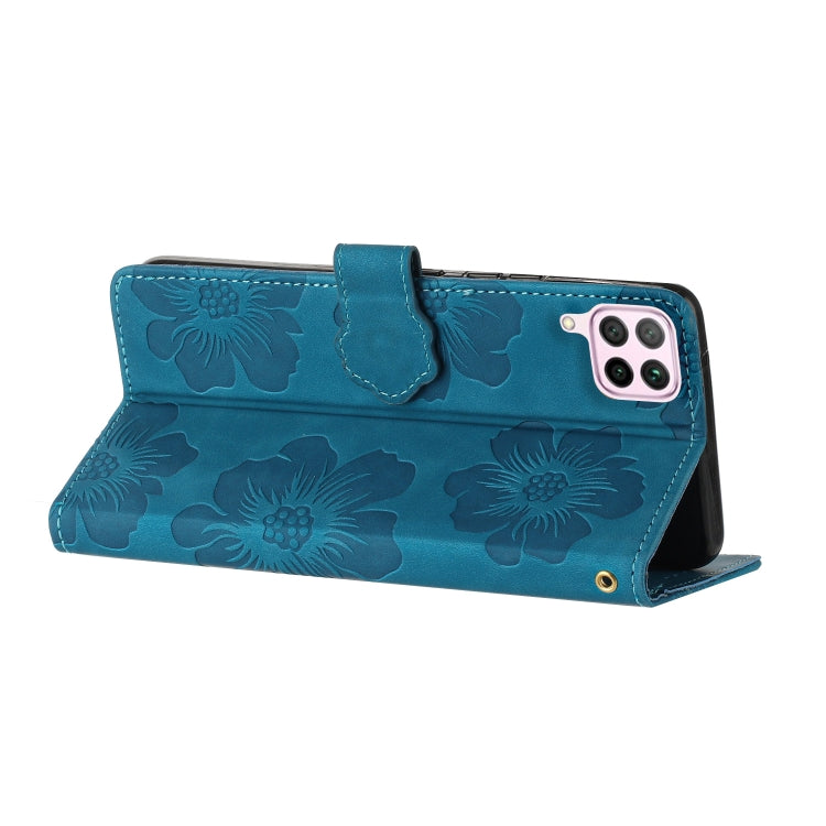 For Huawei P40 lite Flower Embossing Pattern Leather Phone Case(Blue)