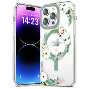 For iPhone 14 Pro MagSafe Magnetic TPU Phone Case(White Pink Rose)