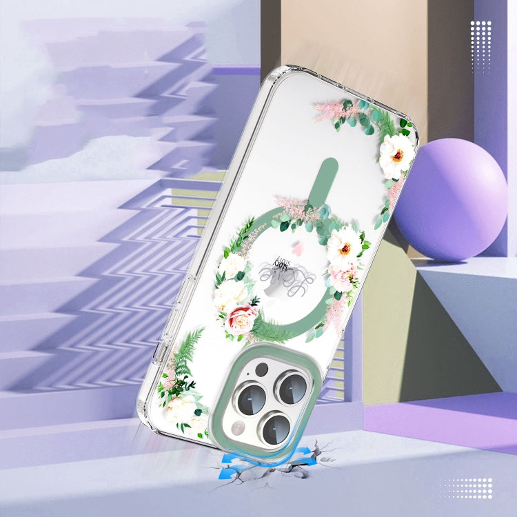 For iPhone 14 MagSafe Magnetic TPU Phone Case(White Pink Rose)