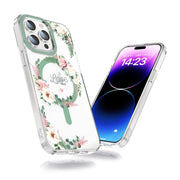 For iPhone 13 Pro Max MagSafe Magnetic TPU Phone Case(White Pink Rose)