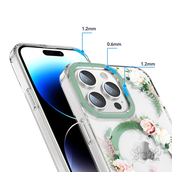 For iPhone 15 Pro Max MagSafe Magnetic TPU Phone Case(White Pink Rose)