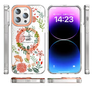 For iPhone 15 Plus MagSafe Magnetic TPU Phone Case(Red Flowers and Green Leaves)