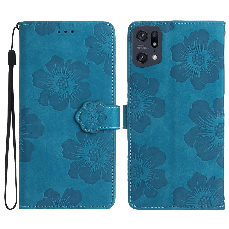 For OPPO Find X5 Flower Embossing Pattern Leather Phone Case(Blue)