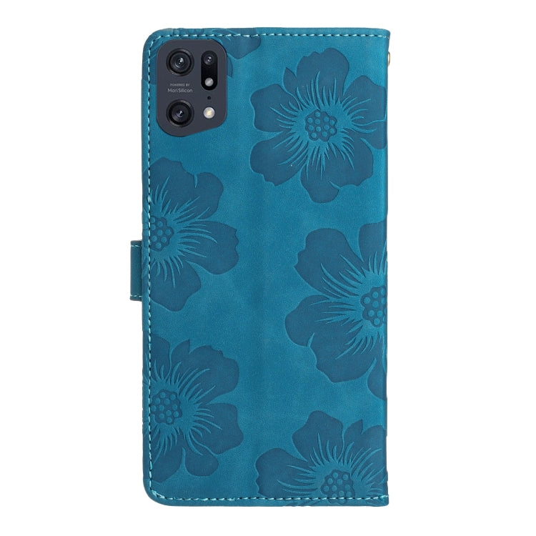 For OPPO Find X5 Flower Embossing Pattern Leather Phone Case(Blue)