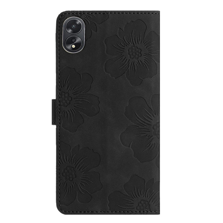 For OPPO A38 Flower Embossing Pattern Leather Phone Case(Black)