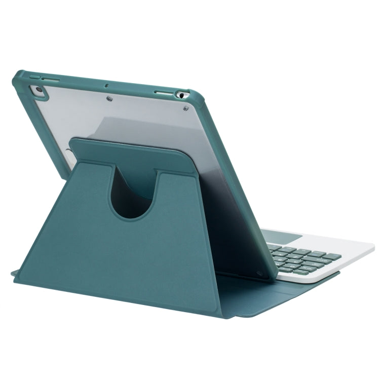 For iPad 10th Gen 10.9 2022 F10B-A 360 Rotation Acrylic Transparent Bluetooth Keyboard Leather Case With Touch Control(Green)