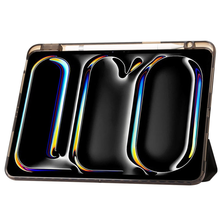 For iPad Pro 13 2024 Clear Acrylic 3-Fold Leather Tablet Case(Black)
